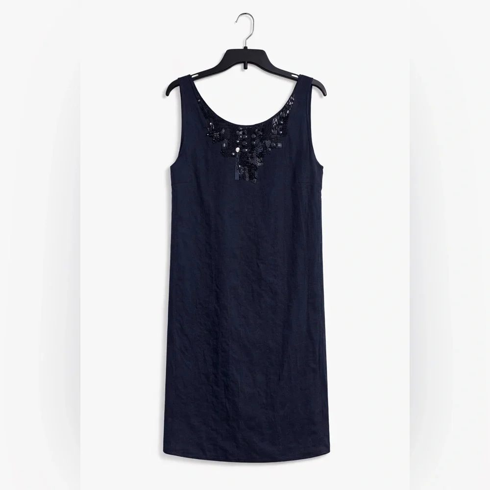 Magaschoni Black Sleeveless Embellished Shift Dress Sz16 Lined Evening Cocktail - Picture 1 of 2
